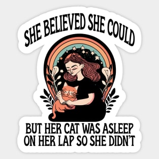 she believed she could but her cat was asleep on her lap so she didnt shirt, Hand Drawn black cat Celestial Sticker